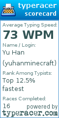 Scorecard for user yuhanminecraft
