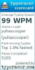 Scorecard for user yuhaocooper