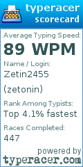 Scorecard for user zetonin