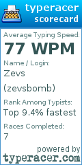 Scorecard for user zevsbomb