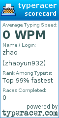 Scorecard for user zhaoyun932