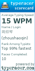 Scorecard for user zhoushaoqin