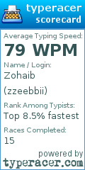 Scorecard for user zzeebbii